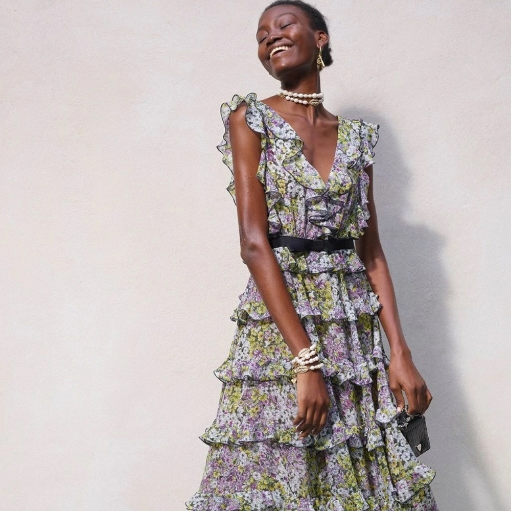 Giambattista Valli x H&M Floral Tiered Maxi Dress Women’s Size 2 New Romantic